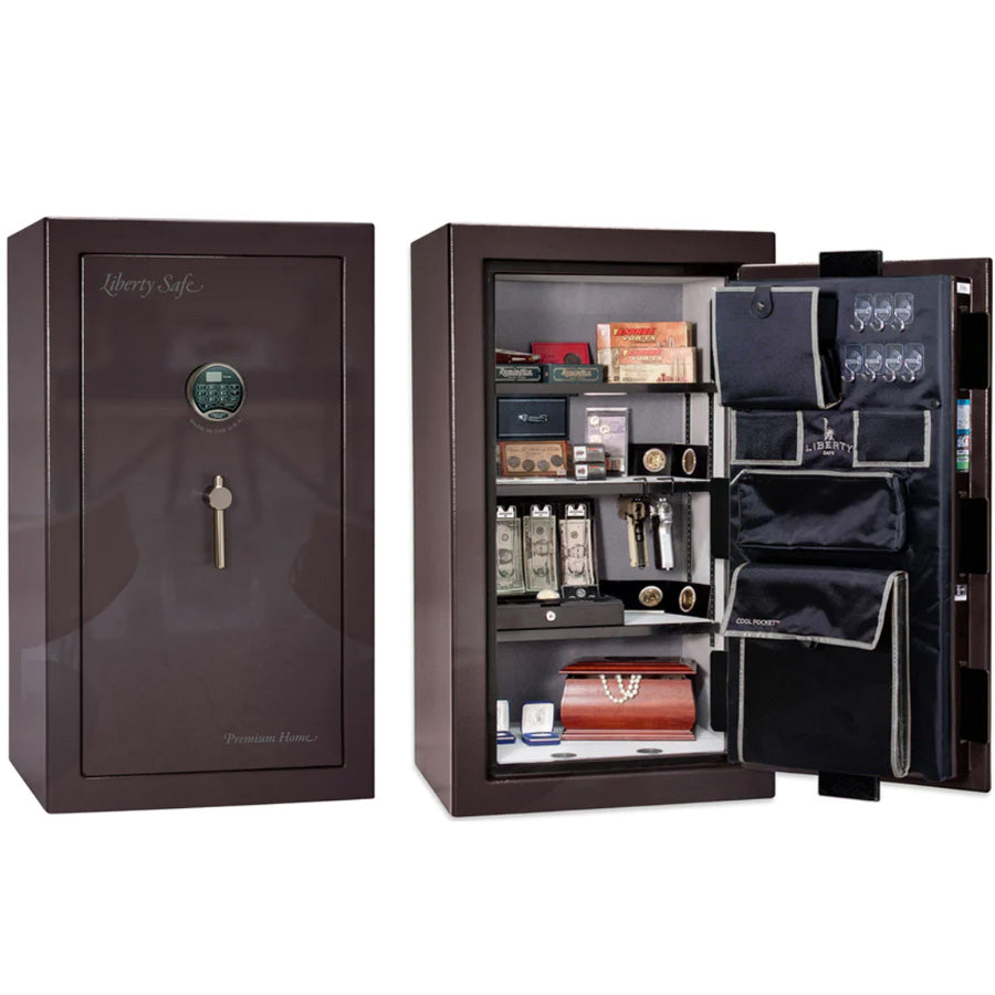 Liberty Premium Home 12 Safe in Black Cherry Gloss with Black Chrome Electronic Lock.