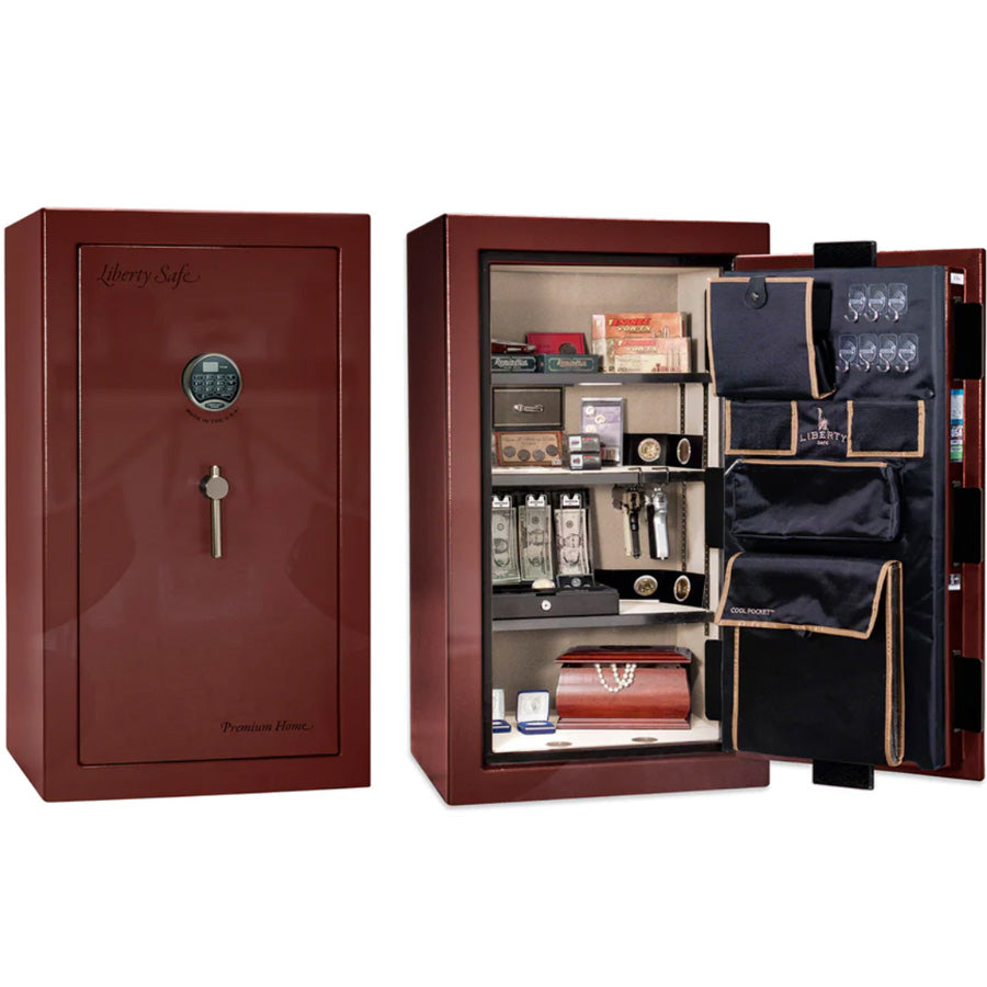 Liberty Premium Home 12 Safe in Burgundy Gloss with Black Chrome Electronic Lock.