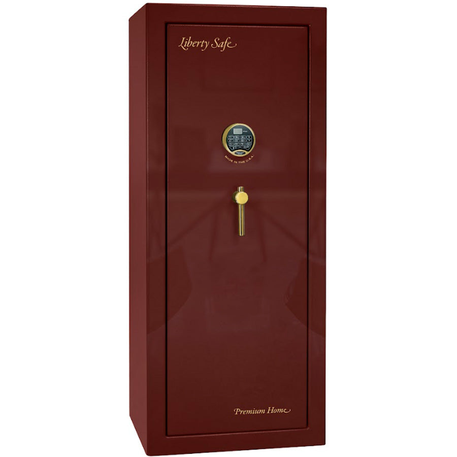 Liberty Premium Home 17 Safe in Burgundy Gloss with Brass Electronic Lock.
