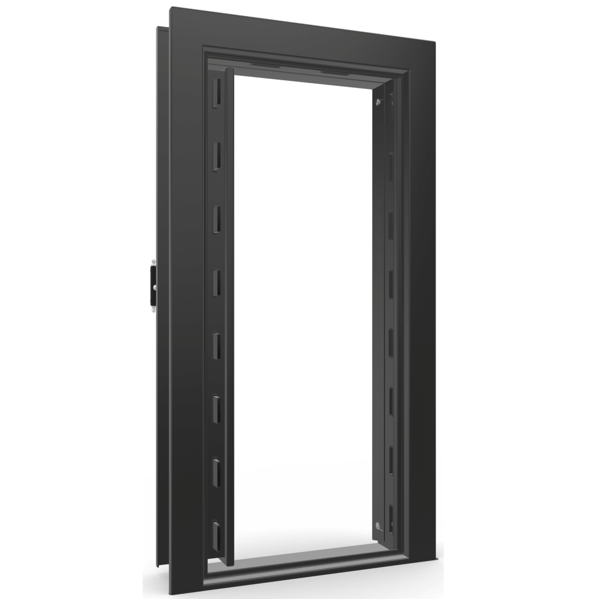 The Beast Vault Door in Black Gloss  with Chrome Electronic Lock, Left Inswing, door open.