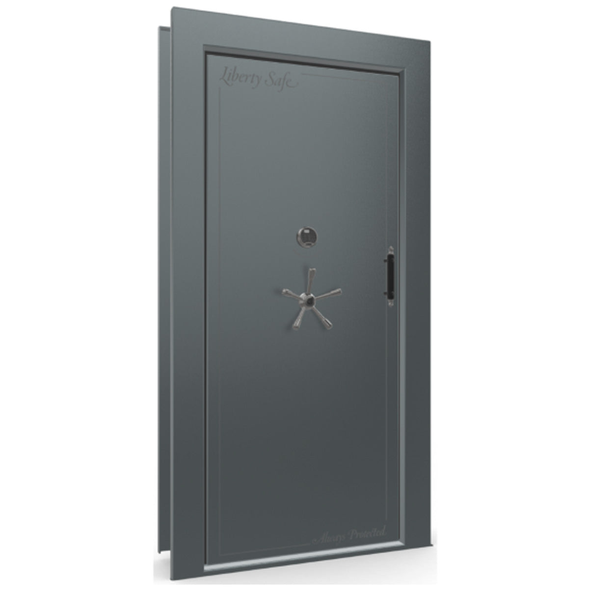 The Beast Vault Door in Forest Mist Gloss with Black Chrome Electronic Lock, Left Inswing, door closed.
