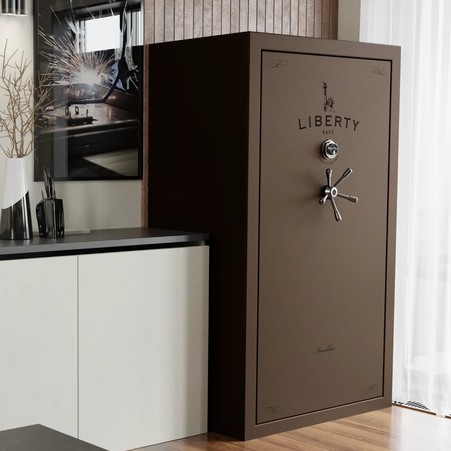 Liberty Safe Franklin 50 in textured bronze in living room