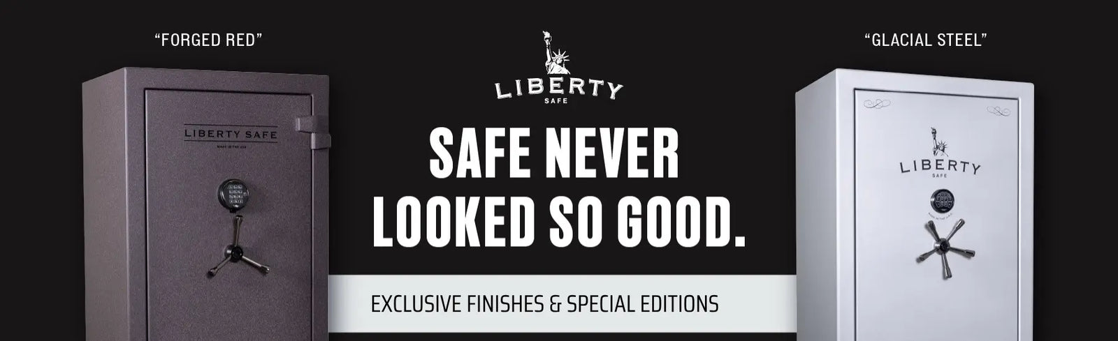 Liberty Safe specialty color gun safes in Forged Red and Glacial Steel exclusive finishes