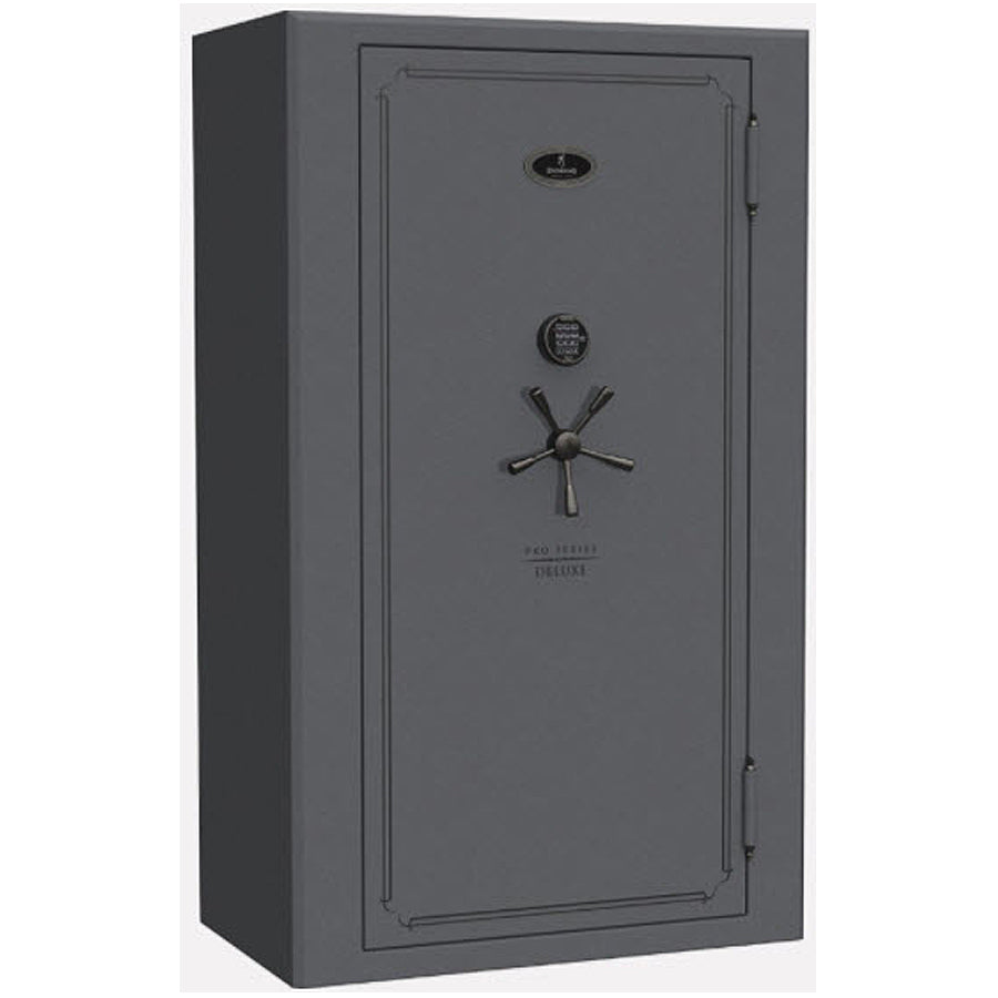 Browning ProSteel Deluxe 49T gun safe in Charcoal Textured finish with chrome handle, Tall Wide model with 49-gun capacity closeout.