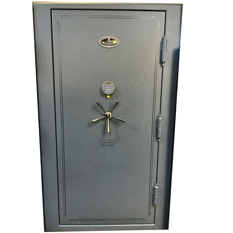 Browning ProSteel Deluxe 49T gun safe in Charcoal Textured finish with chrome handle in showroom.