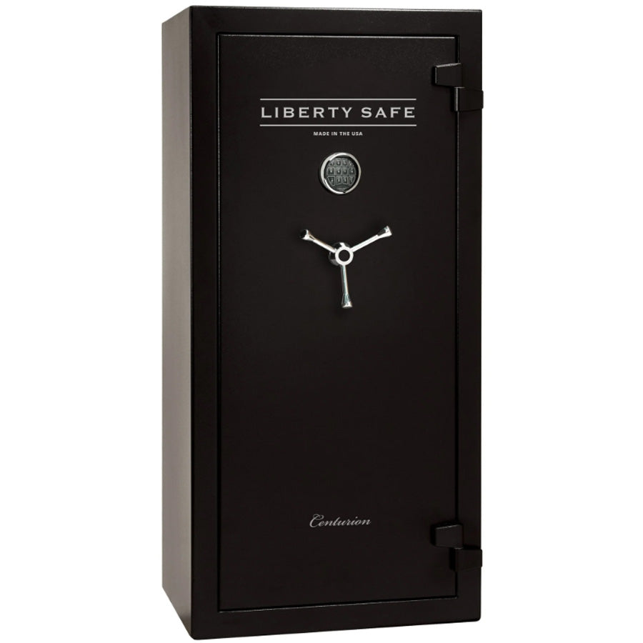 CENTURION 32 Safe in Textured Black with Chrome Electronic Lock, door closed.