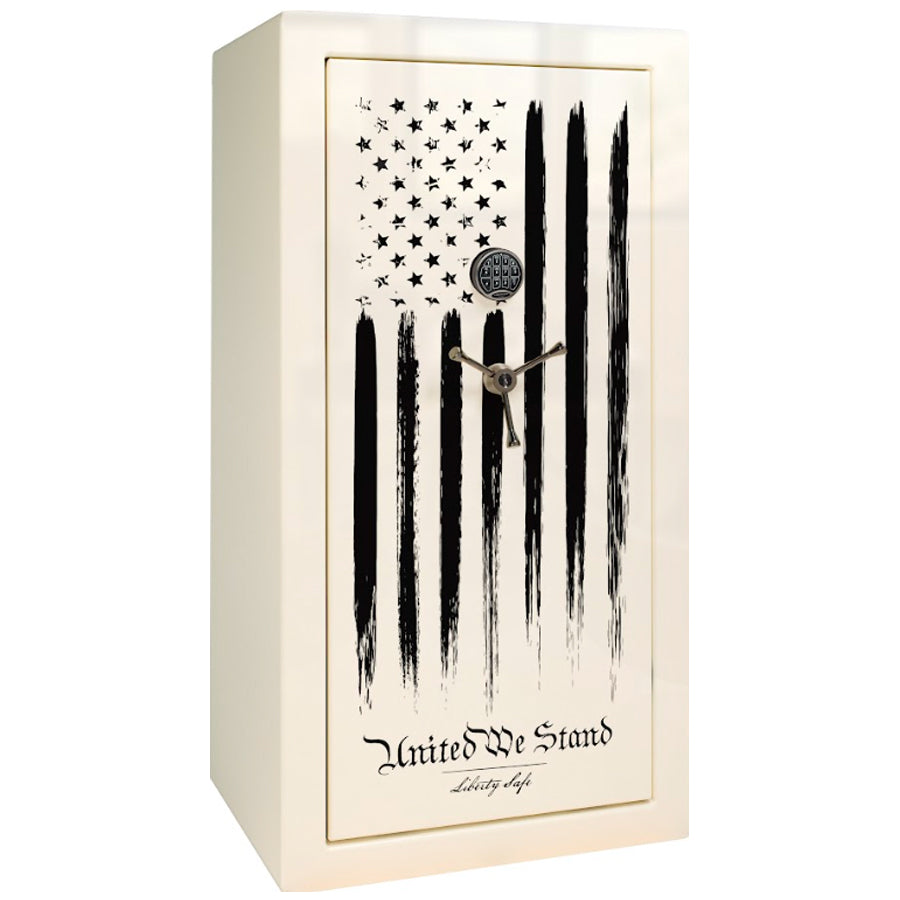 Liberty Safe Colonial 23 "United We Stand" Flag safe in Gloss White, exterior.