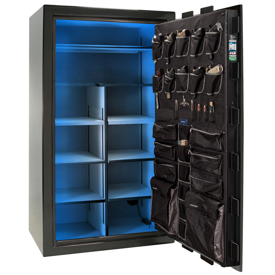 Clearview-Multicolor Blue lights shown inside safe.