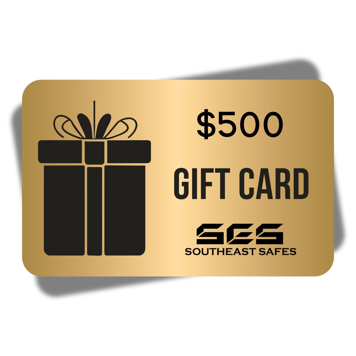 $500 Digital gift card with a gold design and brand logo on a neutral background, available in multiple denominations.