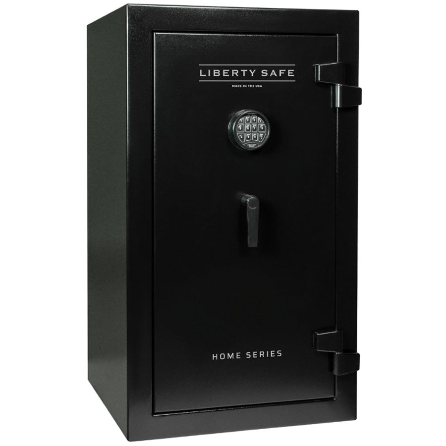 Liberty Home Series 12 in Textured Black with Black Chrome Hardware, Door closed.