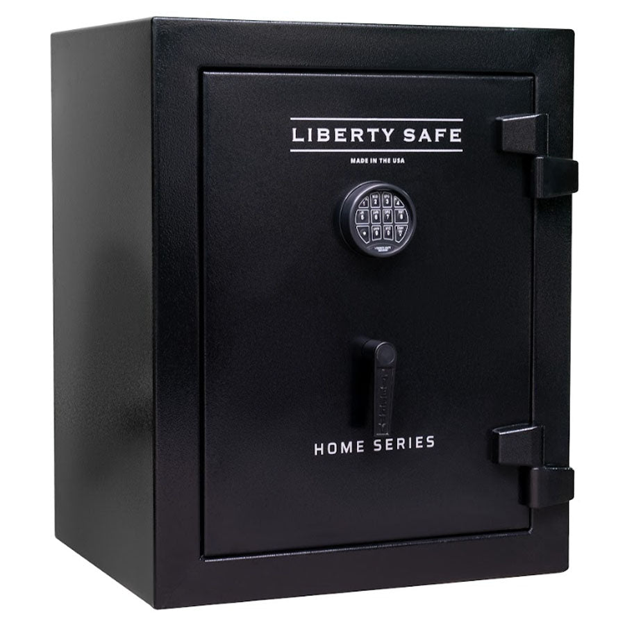 Liberty Home Series 8 in Textured Black with Black Chrome Hardware, Door closed.