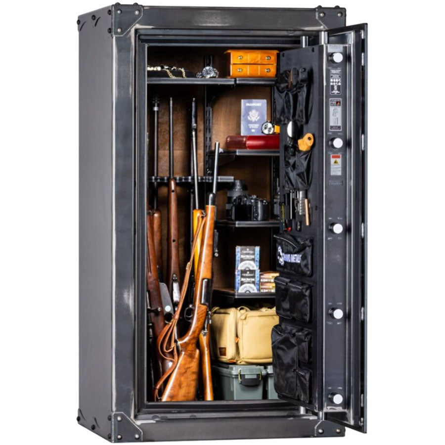 Ironworks Thunderbolt TIX6033 Exterior in Antiqued Ironworks Finish with electronic lock.