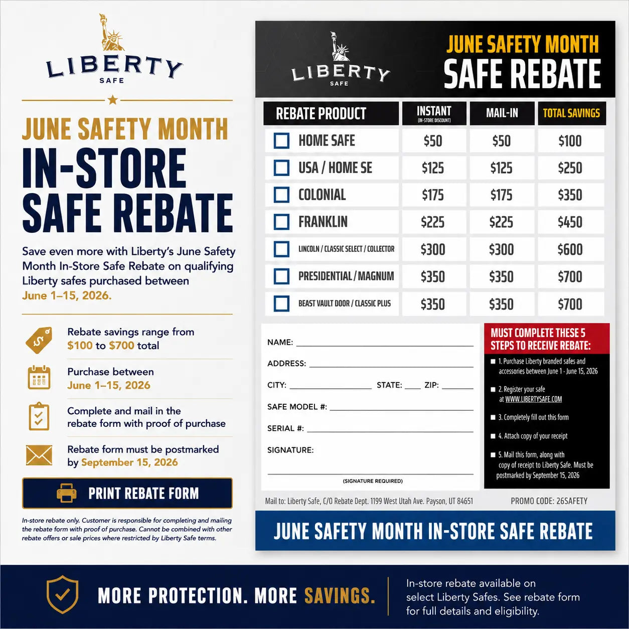 Liberty Safe In-store rebate for June Safety month awareness