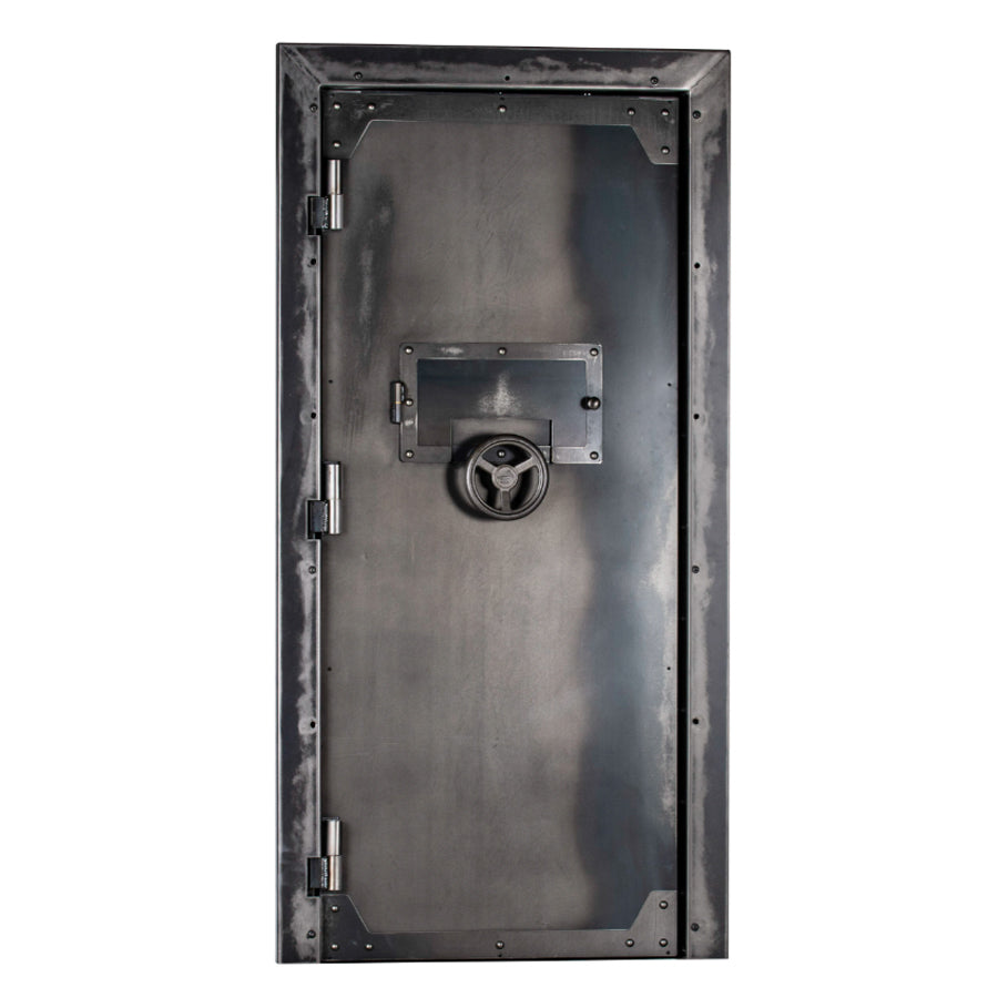 Rhino Vault Door In-Swing IWVD8240 in Antiqued Ironworks finish, back side of vault door.