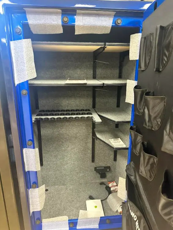 Rhino CX6636GL in Blue Gloss, door open 90 degrees, shown with packing materials.