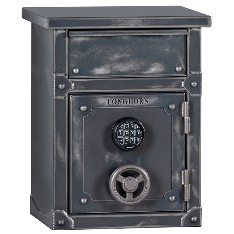Rhino Metals Longhorn LNX2620 Nightstand-End Table Home Safe exterior. Fully Upholstered, Unique Antiqued Finish.