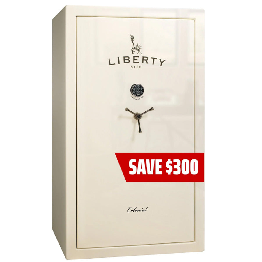 Liberty Colonial 50 Extreme Safe in White Gloss with Black Chrome Electronic Lock Promo.
