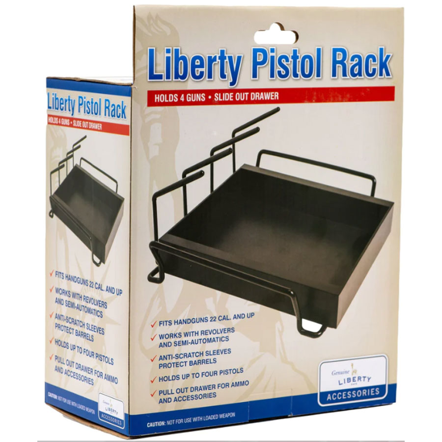 Liberty Safe Pistol Rack, rear view of box.
