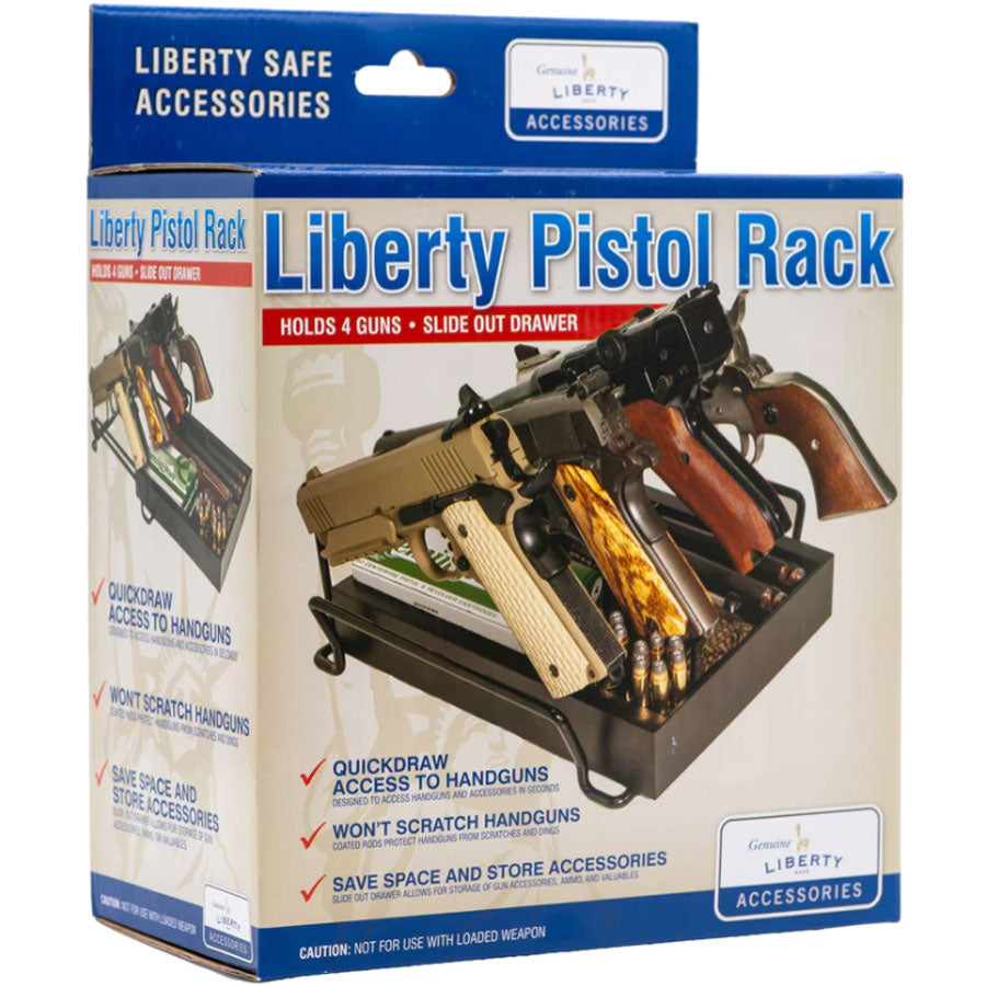 Liberty Safe Pistol Rack, front view of box.