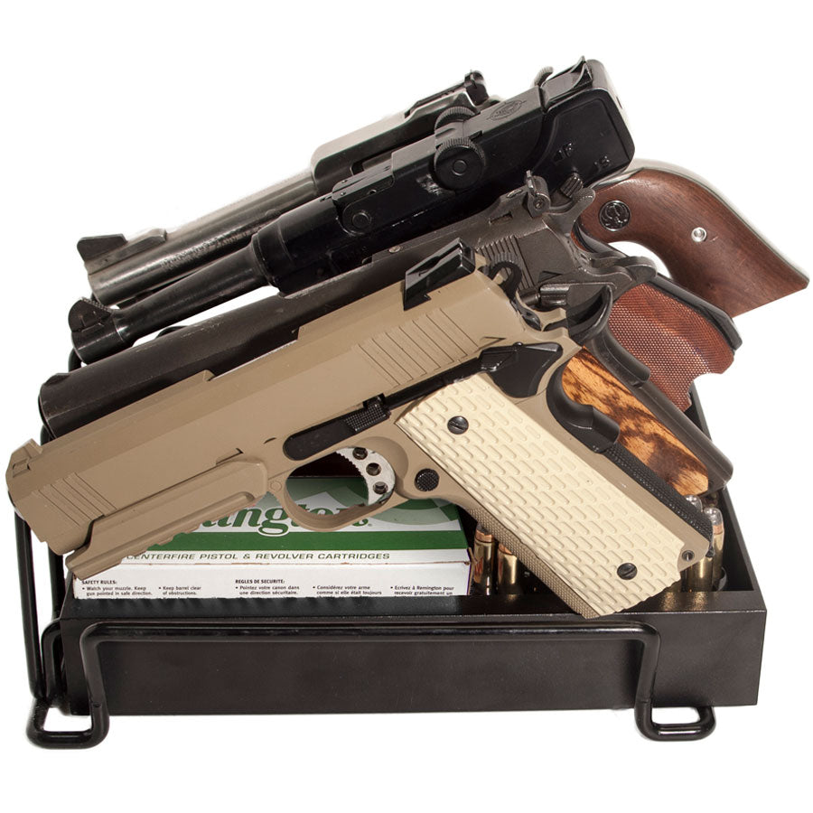 Liberty Safe Pistol Rack, extended and loaded.