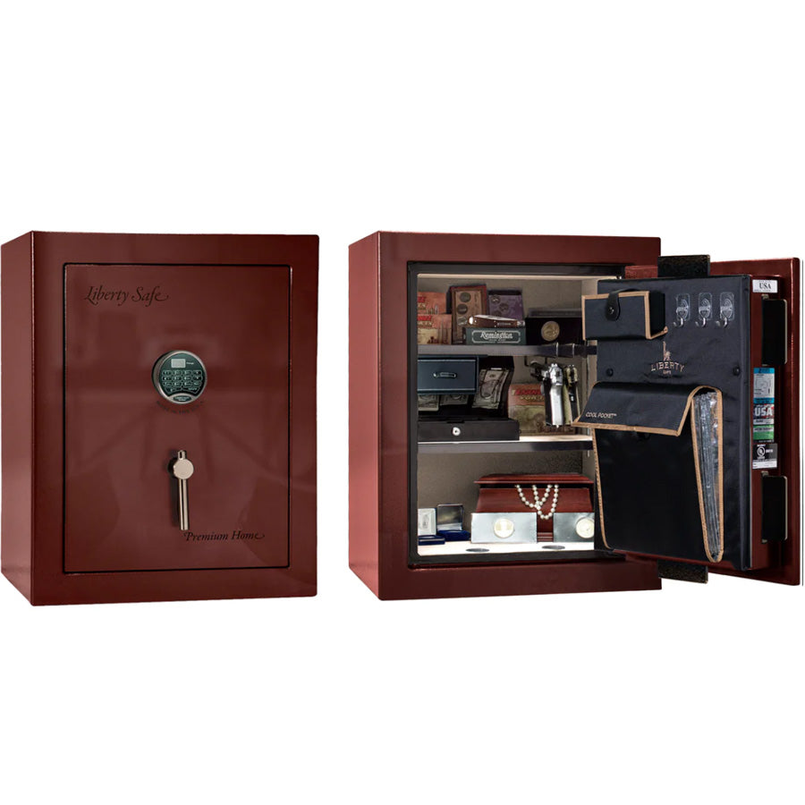 Liberty Premium Home 08 Safe in Burgundy Gloss with Black Chrome Electronic Lock.