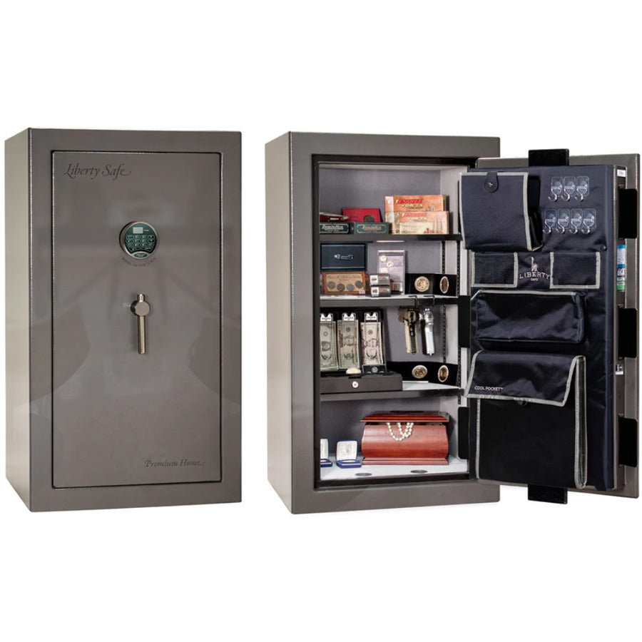 Liberty Premium Home 12 Safe in Gray Gloss with Black Chrome Electronic Lock.