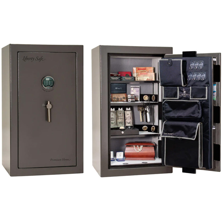 Liberty Premium Home 12 Safe in Gray Marble with Black Chrome Electronic Lock.