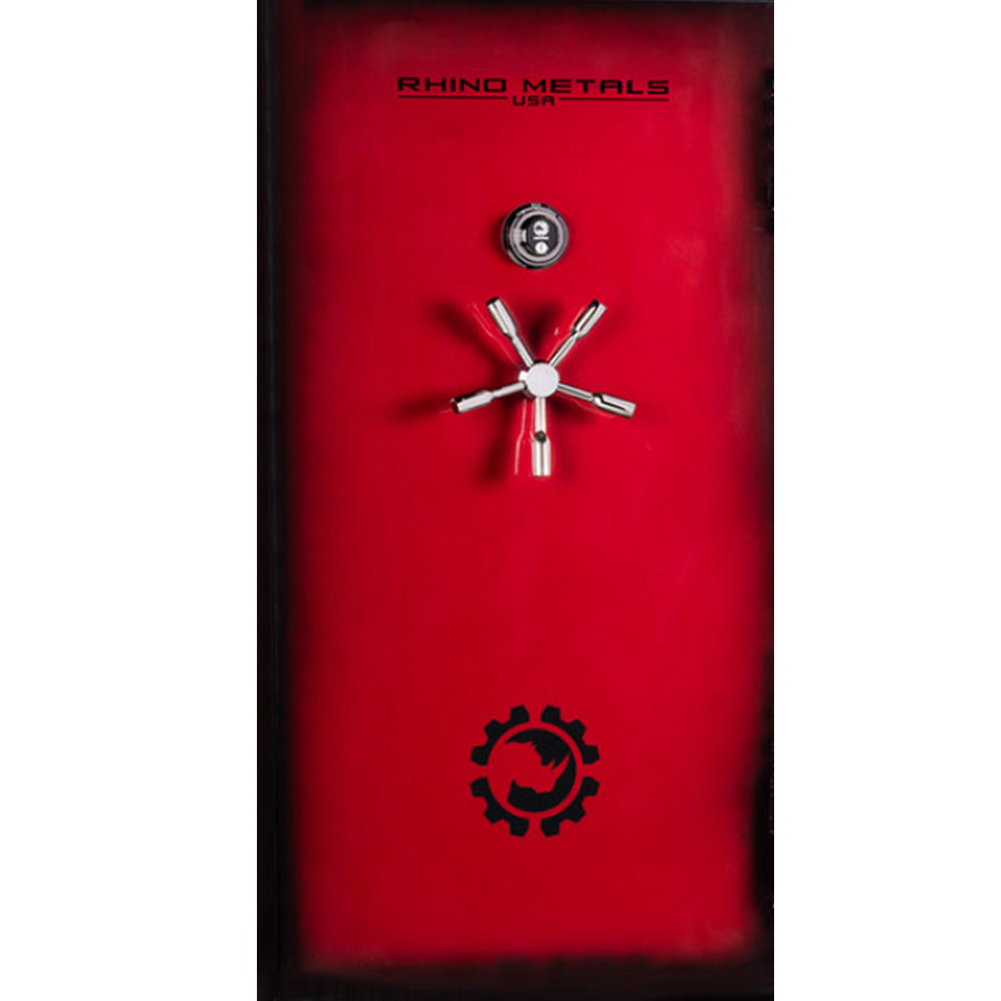 Rhino Thunderbolt RT7242XGL safe in 2T Crimson/Brass with electronic lock — closeout model. This picture show CHROME HARDWARE.