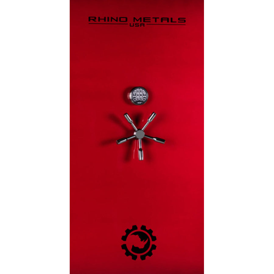 Rhino Thunderbolt RT7242XGL safe in Crimson with brass hardware — mechanical lock closeout. This picture shows Black Chrome hardware.