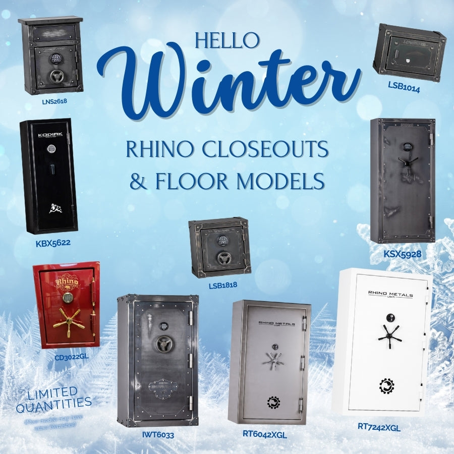 Rhino Closeout Models on a winter background