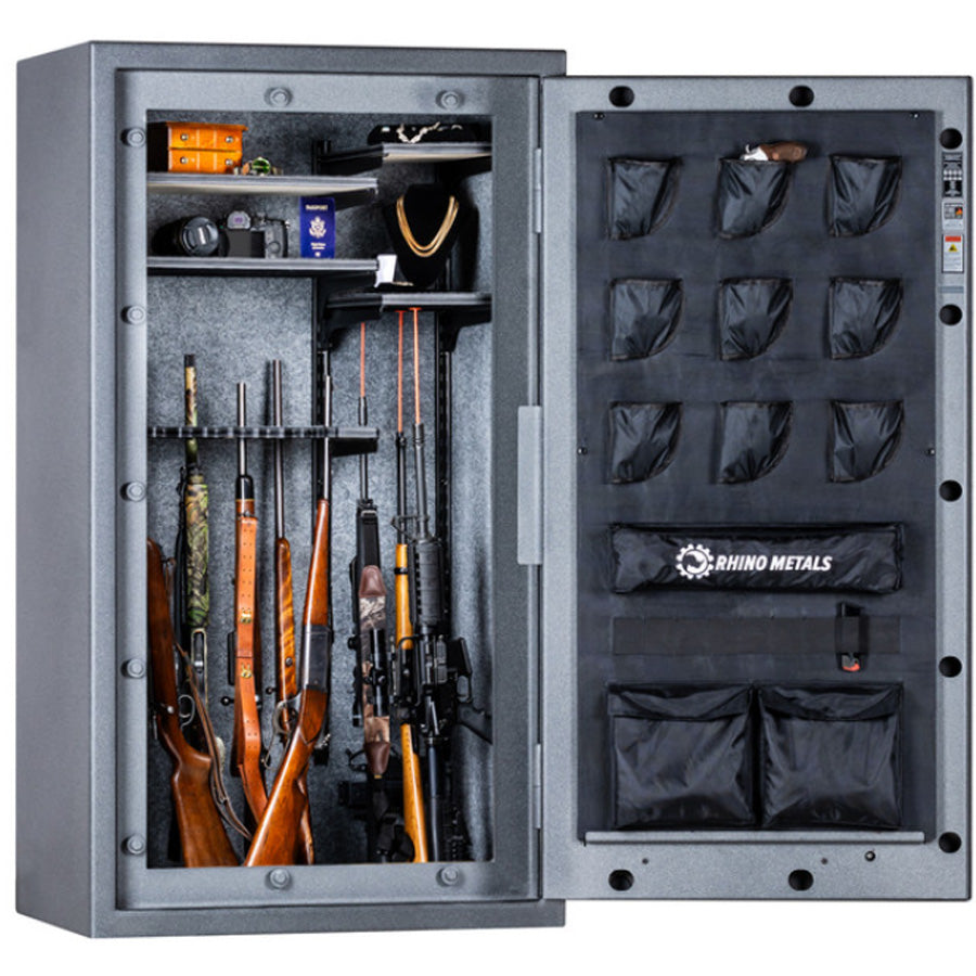 Rhino LX6636 Exterior in Textured Granite Finish, door open 180 degrees, long guns.