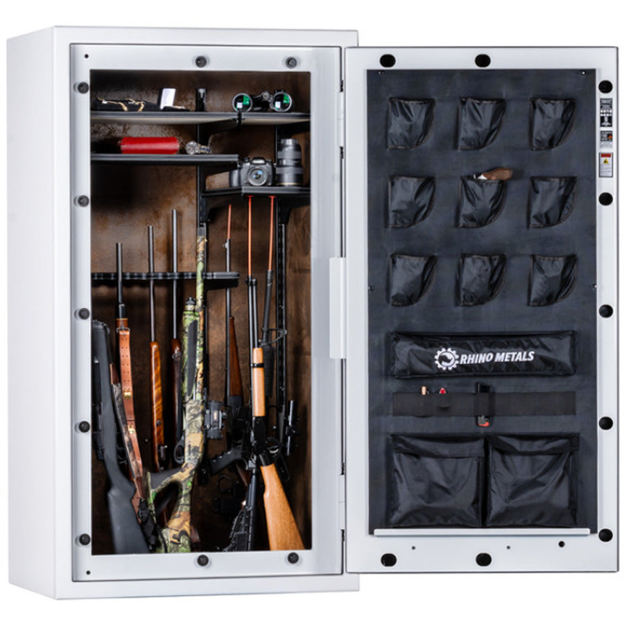 Rhino LX6636GL in Gloss White, Door Open 180 Degrees, long guns.