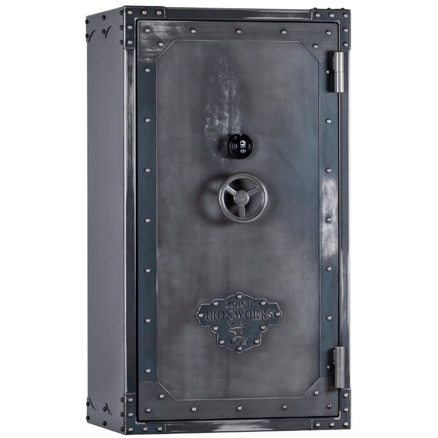 Antiqued Ironworks exterior of Rhino Thunderbolt TGIX safe with reinforced steel door and external hinges