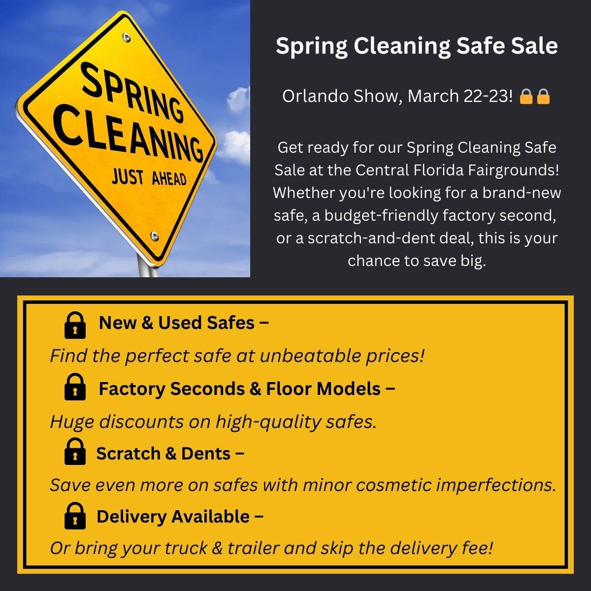 SPRING CLEANING SAFE SALE at the Orlando Gun Show on March 22-23.