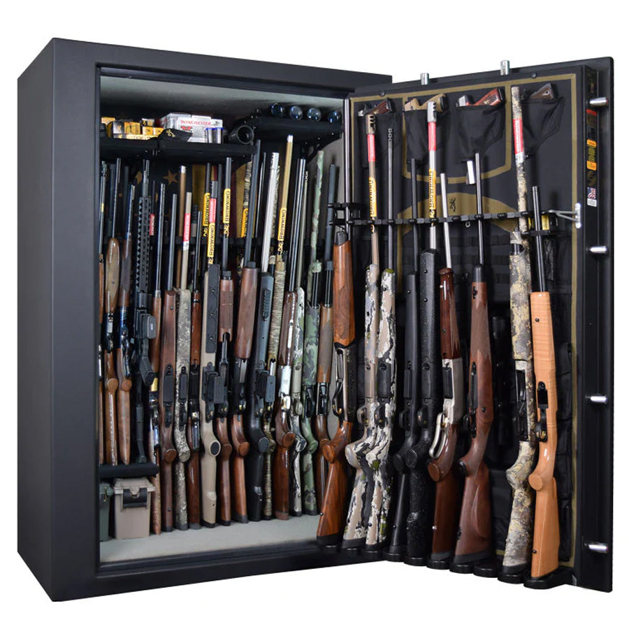 Browning Hunter Deluxe 49 gun safe interior showing high-capacity barrel racks