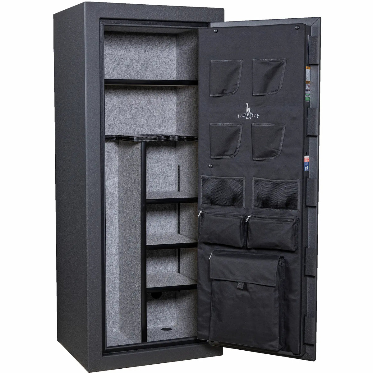 Liberty Centurion 18 250th Commemorative Gun Safe interior with Dual Flex shelving and door storage