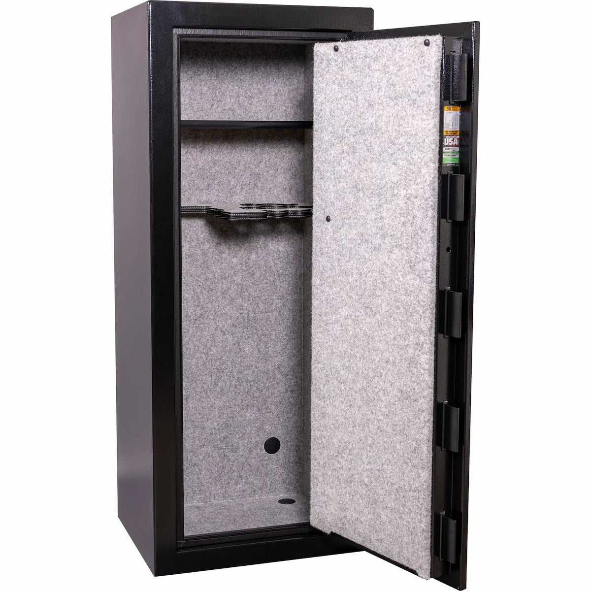 Liberty Safe Centurion 18-gun safe interior with gray fabric lining