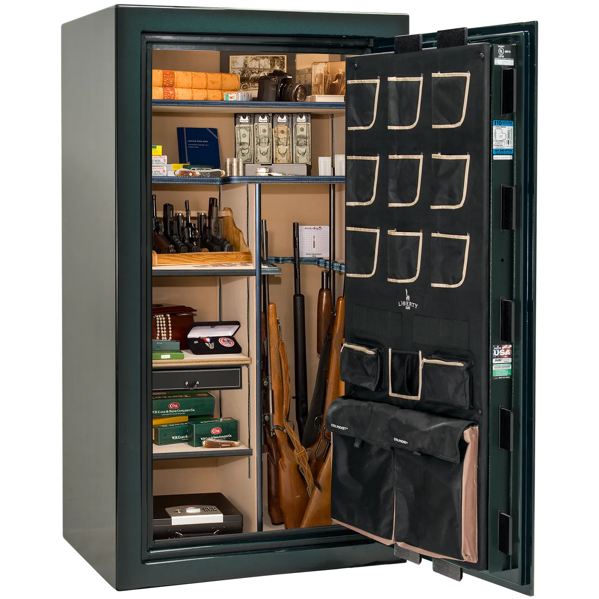Liberty Classic Plus 40 safe interior with 4-in-1 Flex™ adjustable shelving, long gun storage, and deluxe door organizer.