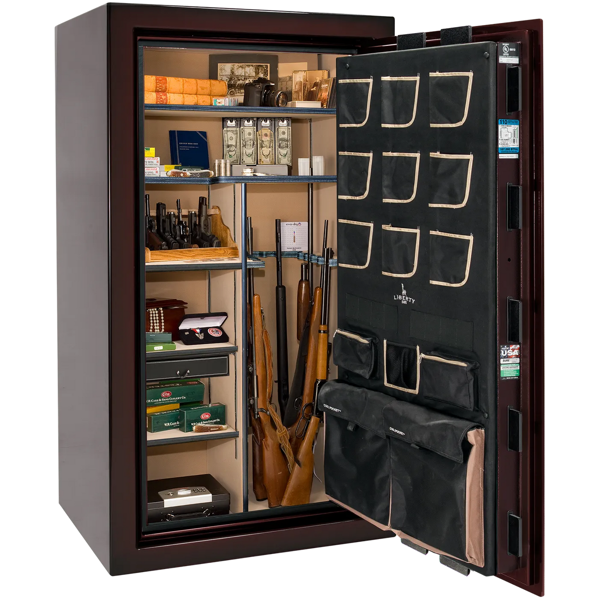 Liberty Classic Plus 40 safe interior with 4-in-1 Flex™ adjustable shelving, long gun storage, and deluxe door organizer.