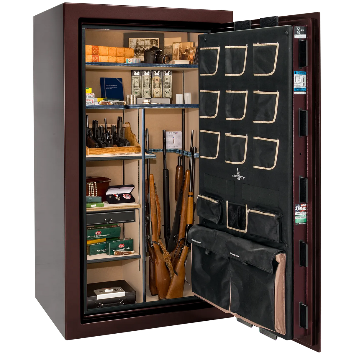 Liberty Classic Plus 40 safe interior with 4-in-1 Flex™ adjustable shelving, long gun storage, and deluxe door organizer.