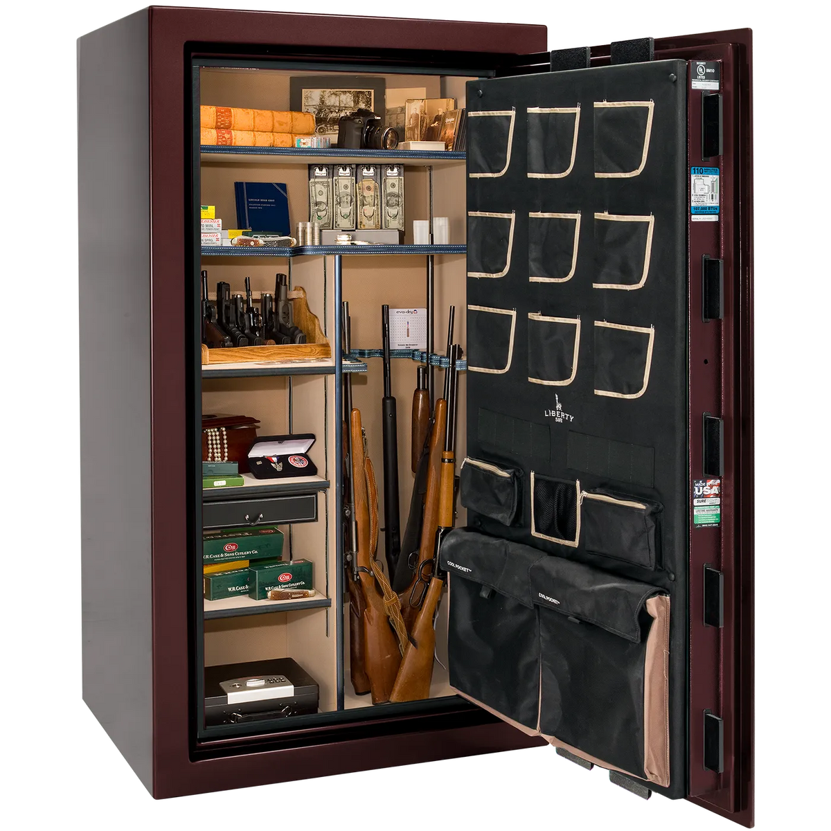 Liberty Classic Plus 40 safe interior with 4-in-1 Flex™ adjustable shelving, long gun storage, and deluxe door organizer.
