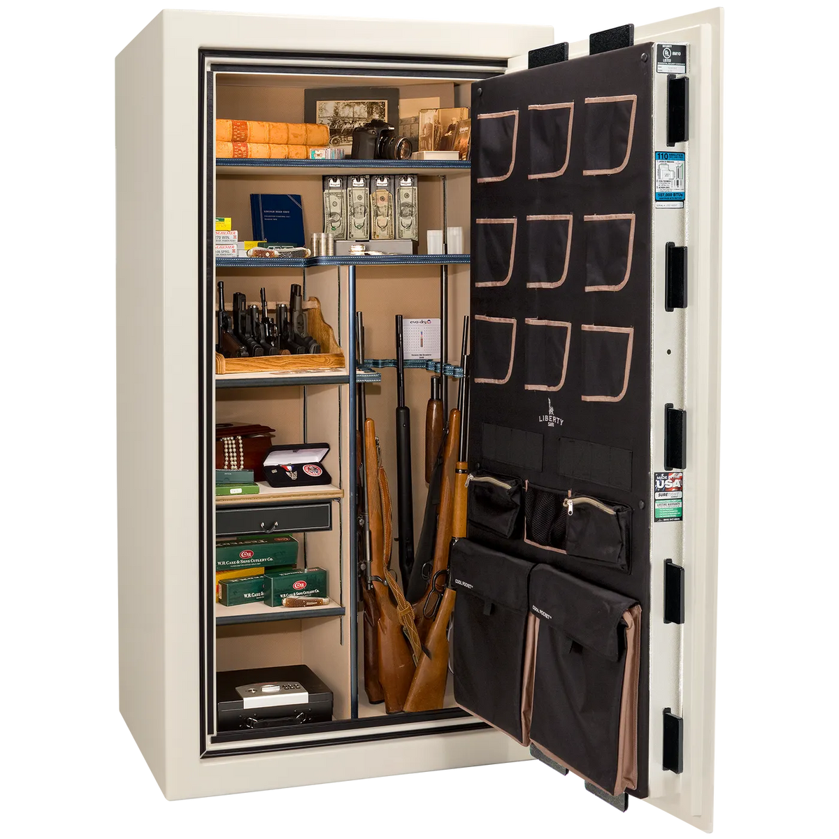 Liberty Classic Plus 40 safe interior with 4-in-1 Flex™ adjustable shelving, long gun storage, and deluxe door organizer.