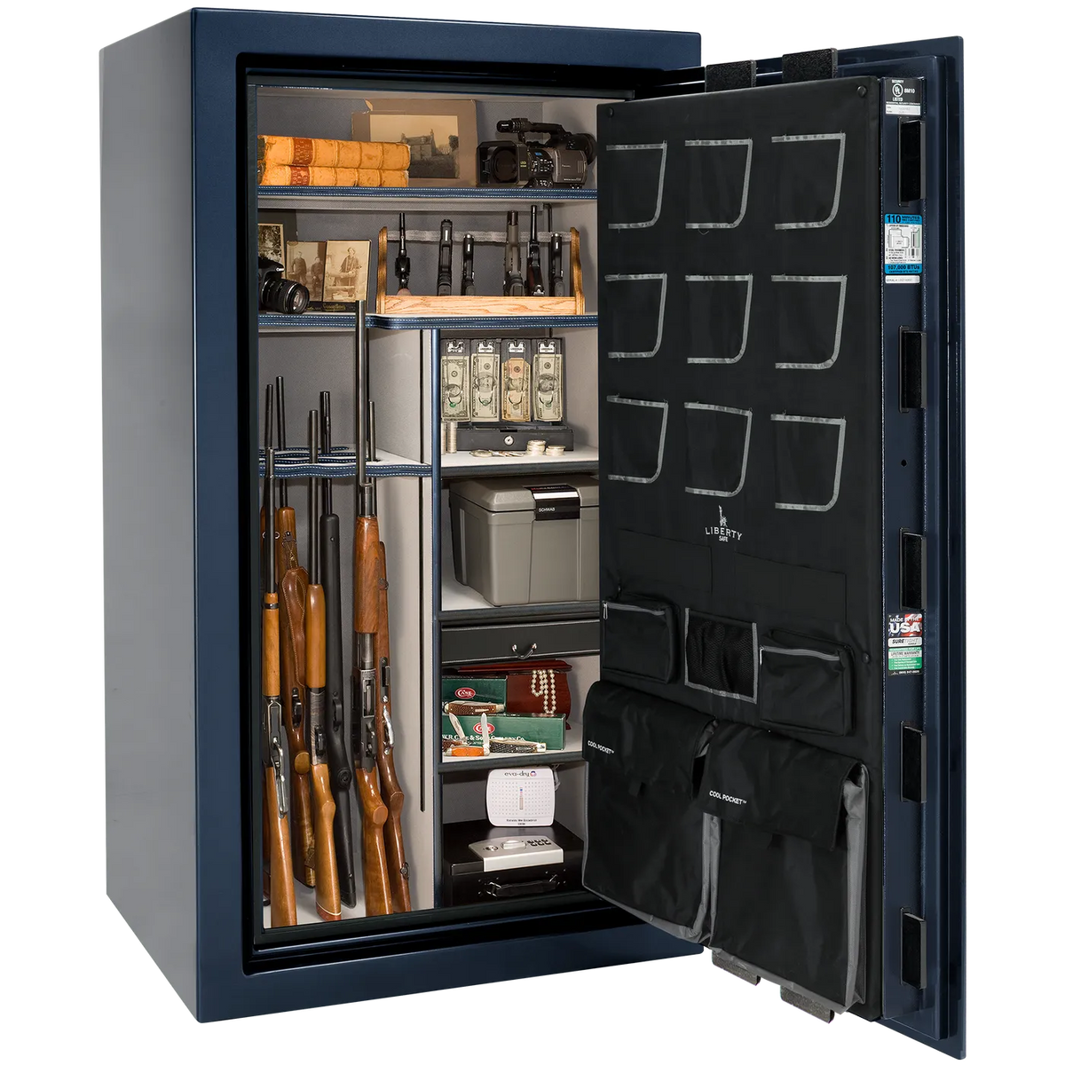 Liberty Classic Plus 40 safe interior with 4-in-1 Flex™ adjustable shelving, long gun storage, and deluxe door organizer.