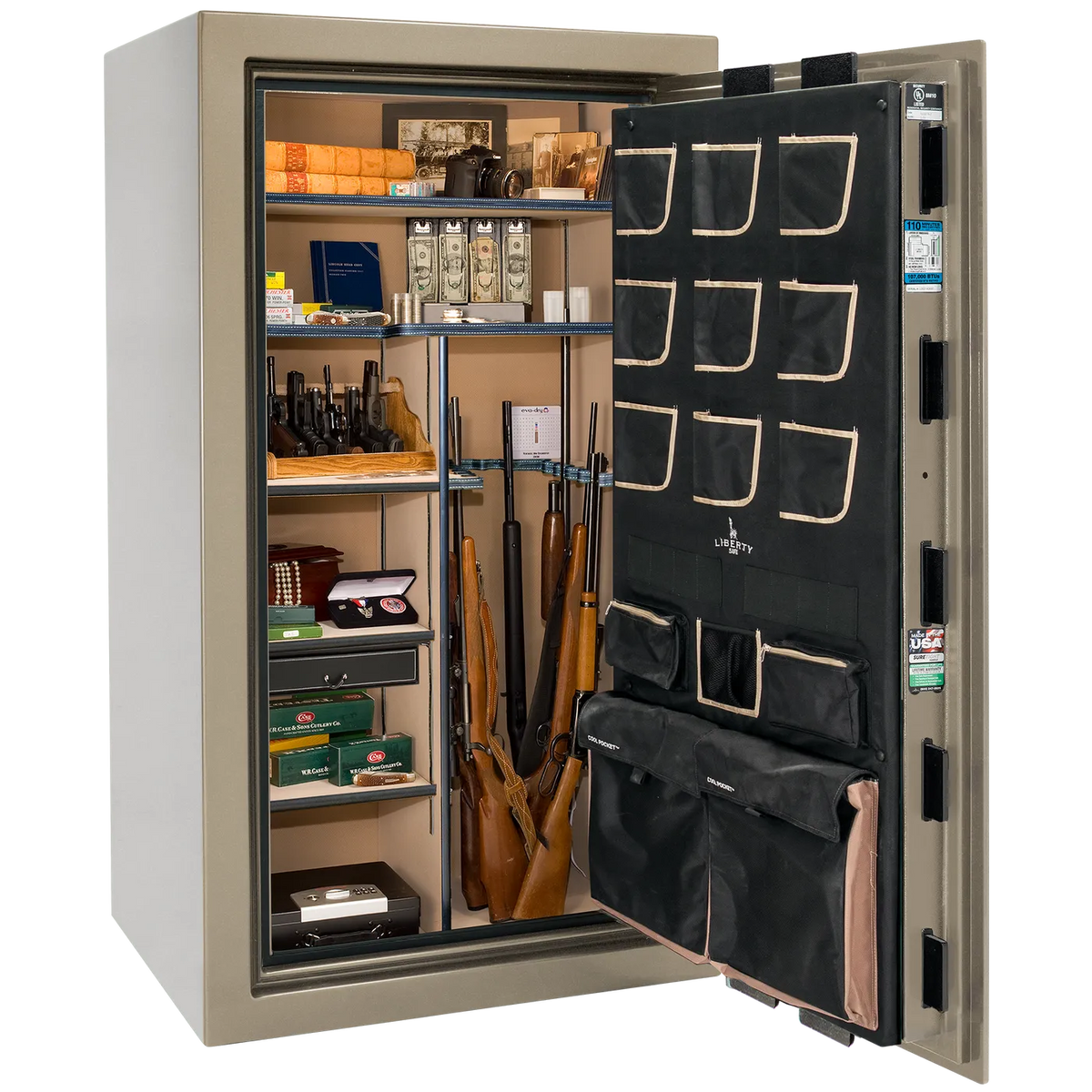 Liberty Classic Plus 40 safe interior with 4-in-1 Flex™ adjustable shelving, long gun storage, and deluxe door organizer.