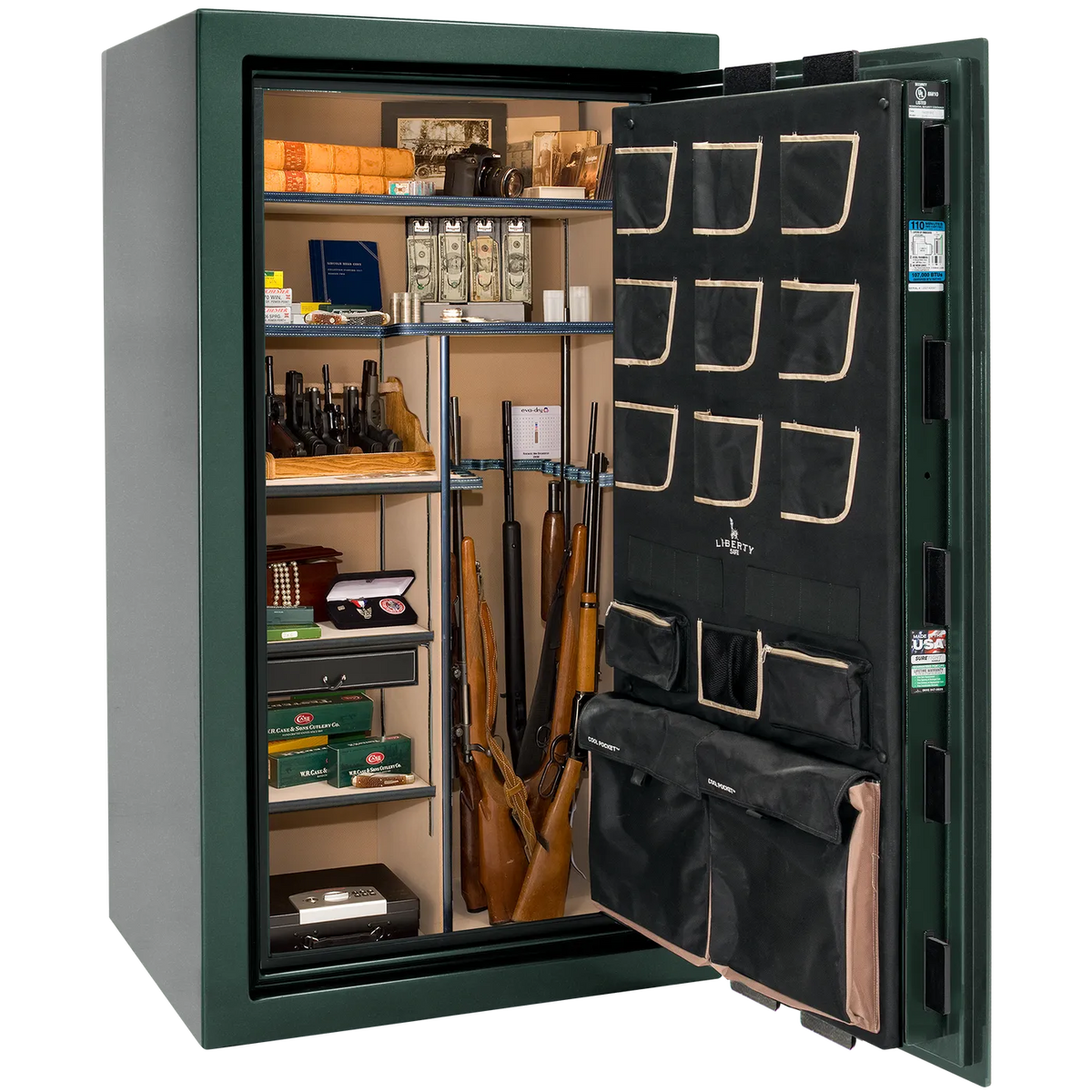 Liberty Classic Plus 40 safe interior with 4-in-1 Flex™ adjustable shelving, long gun storage, and deluxe door organizer.