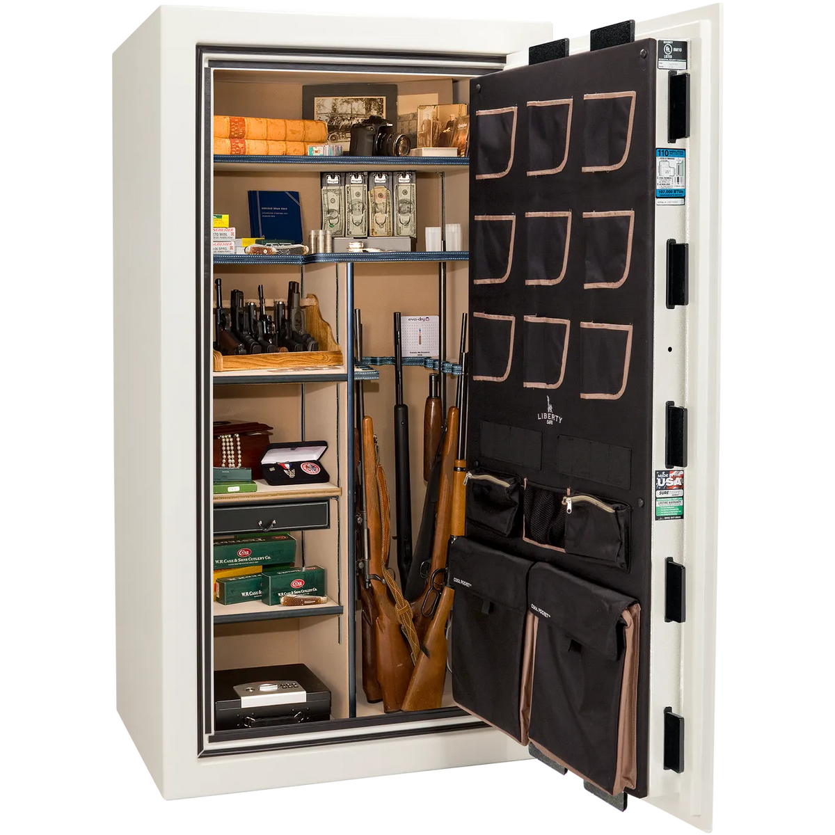 Liberty Classic Plus 40 safe interior with 4-in-1 Flex™ adjustable shelving, long gun storage, and deluxe door organizer.
