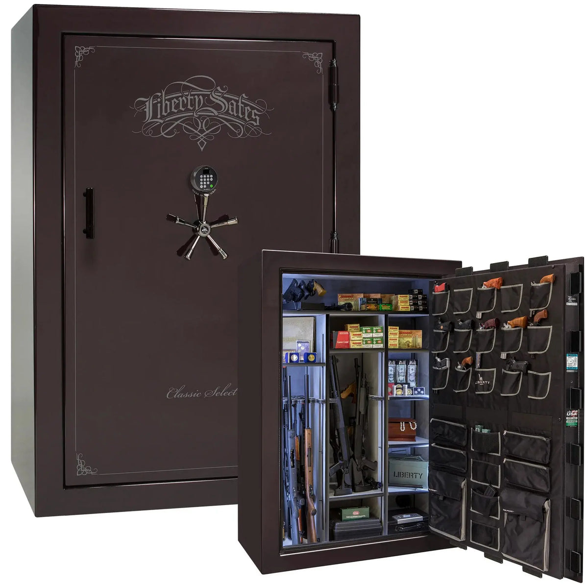 Liberty Classic Select Safe in Black Cherry Gloss with Black Chrome hardware and Dormakaba 702D electronic lock
