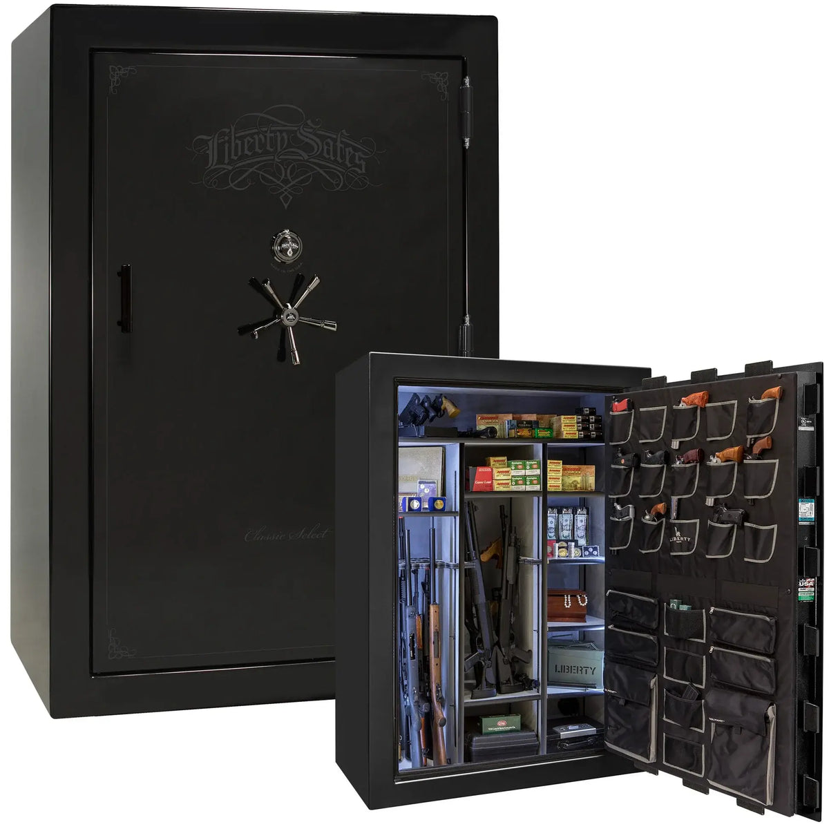 Liberty Classic Select Safe in Black Mirror Gloss with Black Chrome hardware and mechanical dial lock