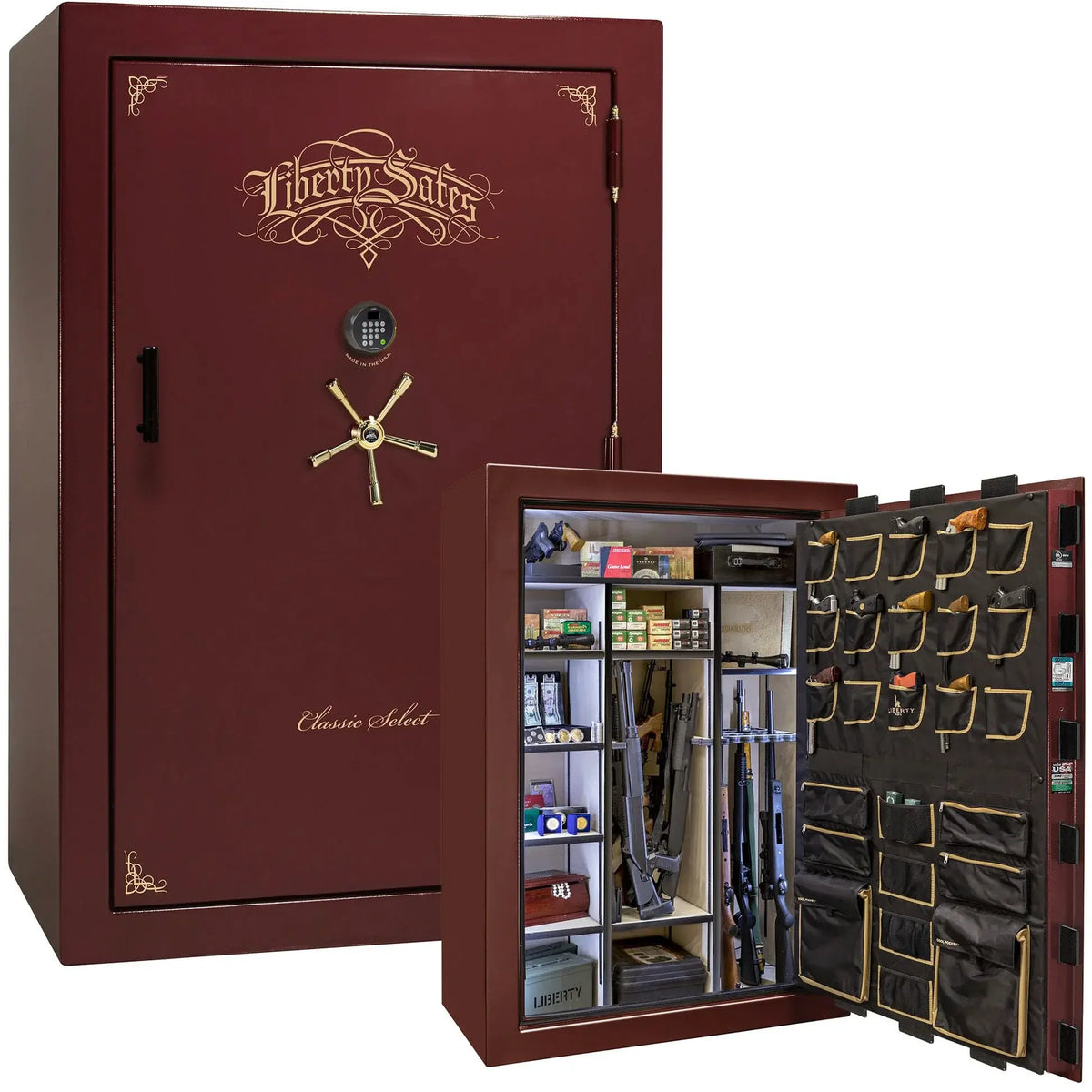 Liberty Classic Select Safe in Burgundy Marble with Brass hardware and Dormakaba 702D electronic lock