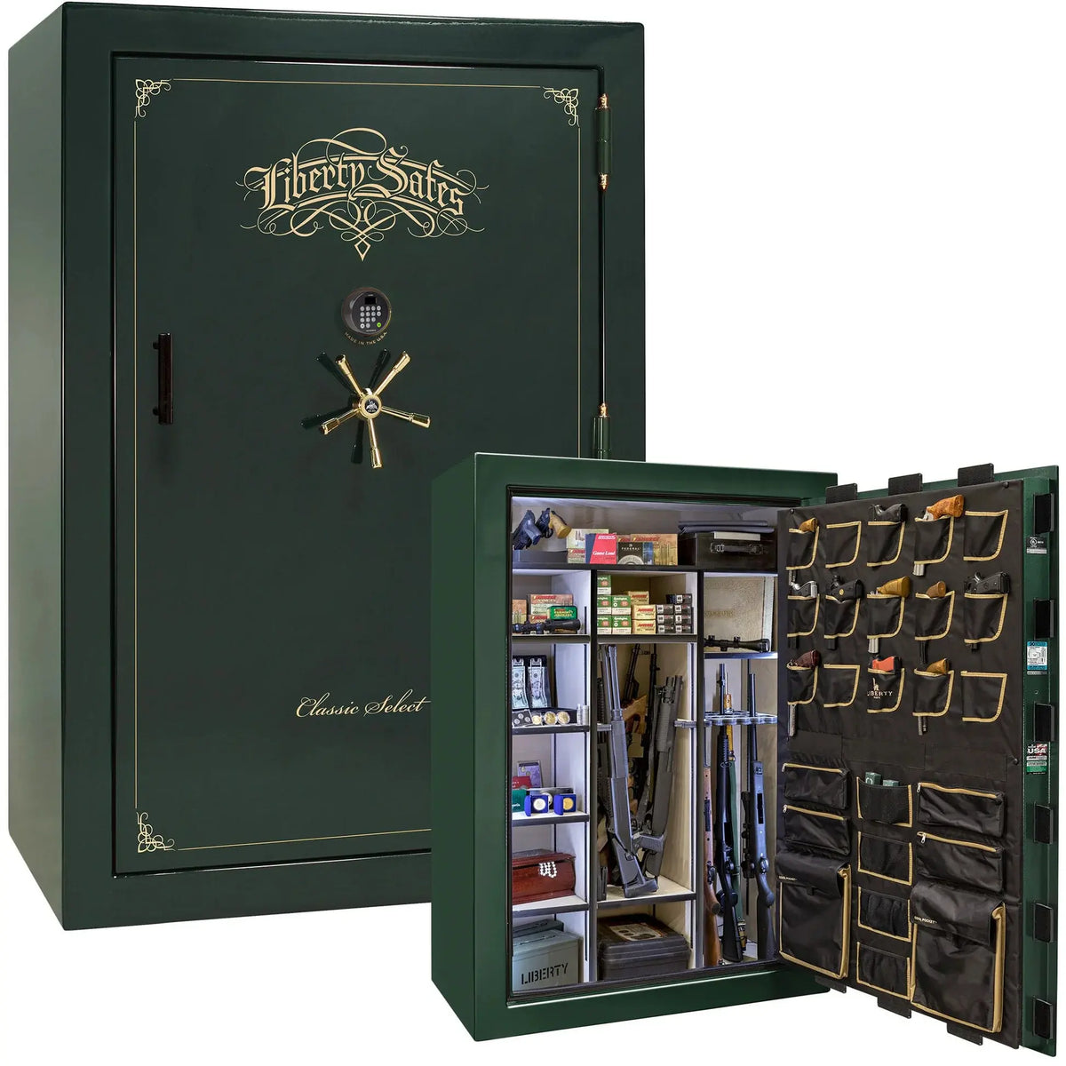 Liberty Classic Select Safe in Green Gloss with Brass hardware and Dormakaba 702D electronic lock